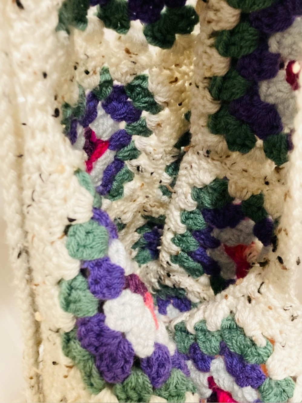 Handmade Crochet Granny Square Boho Shoulder Bag in Cream, Green & Blue - Picture 7 of 8